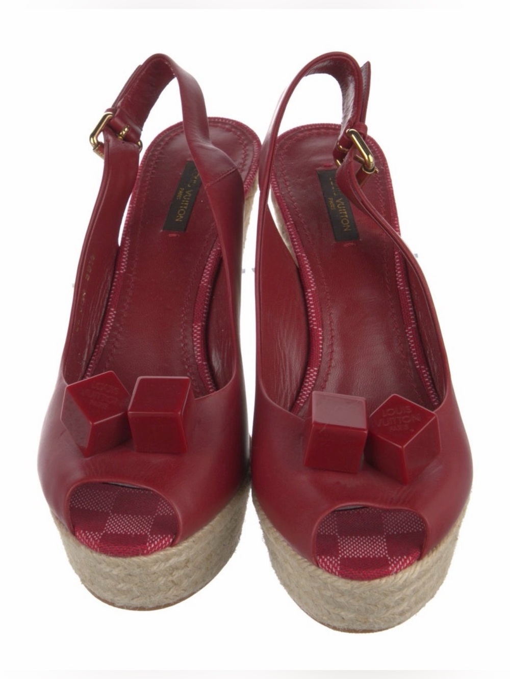Louis Vuitton Red Peep-Toe Wedge Espadrille Slingback